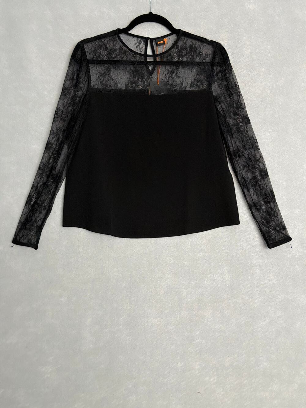 Boss Bettina Lace Top Crew Neck Long Sleeve Black Women's Small NEW